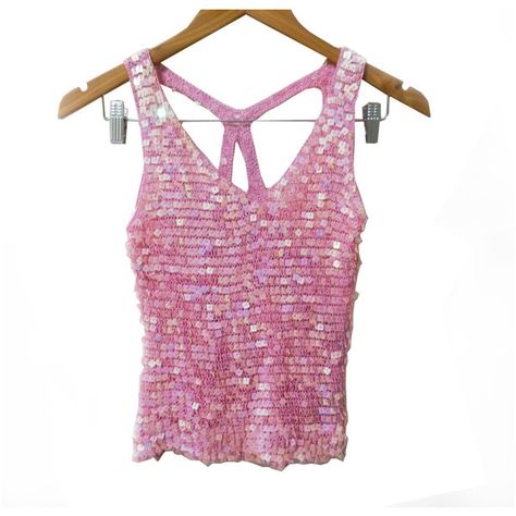 SALE 90s Bubblegum Pink Crochet tank w Square iridescent Sequins ($10) ❤ liked on Polyvore featuring tops, sequin top, v neck tank, racerback tank top, pink sequin top and pink tank top Sequin Tank Top Outfit, Purple Sequin Top, Sequins Top Outfit, Pink Sequin Top, Crochet Tank Tops, Chic Outfit Ideas, Sequin Tank Top, Pink Crochet, Crochet Tank