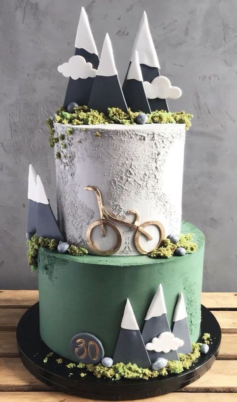 Bicycle Cake, Nature Cake, Mountain Cake, Cake Design For Men, Bike Cakes, Gateaux Cake, Birthday Cakes For Men, Baby Birthday Cakes, Pretty Birthday Cakes