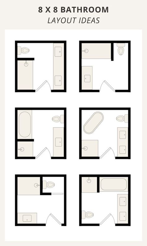 8 x 8 bathroom layout and ideas to craft the perfect floor plan for your bathroom remodel Bathroom Addition Ideas Layout, 8x8 Bathroom Layout, L Shaped Bathroom Layout, Square Bathroom Layout, Bathroom Layout Ideas Floor Plans, Ensuite Layout, Bathroom Floorplan, Small Bathroom Plans, Master Bath Layout