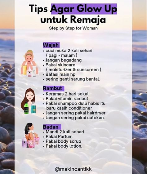 sabun badan penghilang bau badan perawatan mulut urutan skincare yang benar perawatan bibir warna bibir perawatan wajah wajah wanita makeup cantik basic skincare rambut ala korea warna rambut untuk kulit sawo matang tips kecantikan perawatan diri body care routine indonesia gaya hidup sehat resep diet sehat urutan make up pemula Cara Glow Up, Cara Ngilangin Bruntusan, Tips Menghilangkan Bruntusan, Glow Up Challenge Indonesia, Tips Putihkan Badan, Cara Membesarkan Tt, Make Up Pemula, Tips Kecantikan, Cushion Makeup