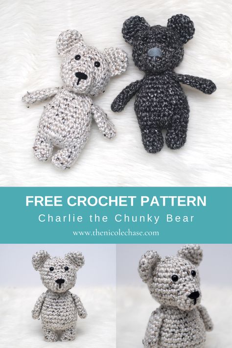 Charlie the Chunky Bear - Free Crochet Pattern — Nicole Chase Amigurumi Blanket, Crochet Teddy Bear Pattern Free, Crochet Pattern Teddy Bear, No Sew Amigurumi, Chunky Yarn Crochet Pattern, Pattern Teddy Bear, Teddy Bear Patterns Free, Bear Crochet Pattern, One Skein Crochet