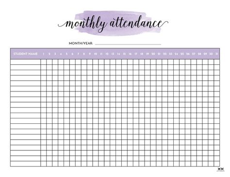 Attendance Sheets - 50 FREE Printables | Printabulls Teacher Attendance Sheet, Student Attendance Sheet Free Printable, Monthly Attendance Sheet Free Printable, Attendance Sheet Template Free Printable, Attendance Printable, Monthly Attendance Sheet, Class Attendance Sheet, Classroom Attendance Chart, Attendance Ideas