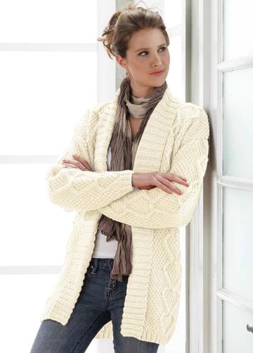 Knit Free Patterns – Mary Maxim Aran Sweater Cardigan, Ladies Cardigan Knitting Patterns, Mary Maxim, Cable Cardigan, Knitting Needles Sizes, Jackets Women, Knitted Wit, Paper Pattern, Cardigan Pattern