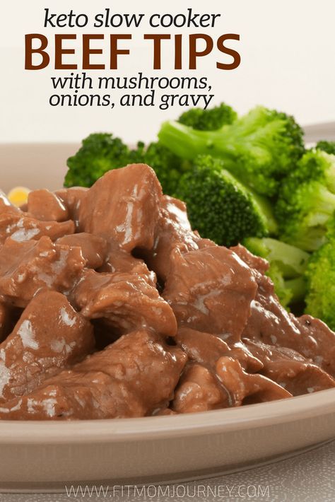 But besides beef being the main ingredient in these Keto Beef tips, there are two main reasons I love making this recipe: it requires only 4 ingredients + my slow cooker, and because it's a great way to use up my ButcherBox grass-fed beef tips! Keto Beef Tips, Beef Tips With Mushrooms, Beef Tips Slow Cooker, Beef Tip Recipes, Beef Tips And Gravy, Keto Beef, Keto Beef Recipes, Beef Gravy, Beef Tips