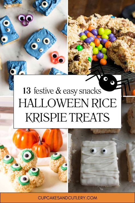 Check out these 13 Halloween Rice Krispie Treat Ideas! This festive list of simple and easy Halloween rice krispie treat ideas will show you how to turn a basic homemade rice krispie treat into a fun Halloween treat! Pumpkins, monsters and mummies are just a few spooky Halloween treats to make. Rice Krispy Treats Halloween, Mummy Rice Krispie Treats, Spooky Rice Krispie Treats, Rice Krispie Treats Halloween, Halloween Rice Crispy, Halloween Rice Crispy Treats, Scary Desserts, Halloween Rice Krispies, Rice Crispy Bars