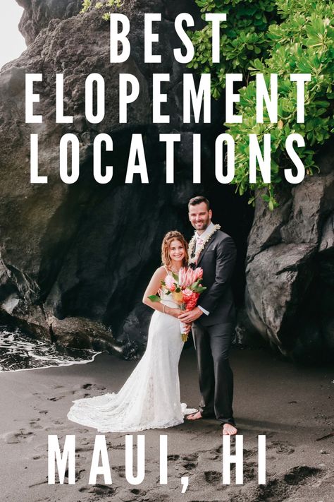 Best Elopement Locations Maui Hawaii - writing infront of a couple getting married on a black sand beach Maui Elopement Ideas, Elope Hawaii, Elopement Ideas Hawaii, Maui Wedding Elopement, Hawaii Beach Elopement, Kauai Elopement Photography, Best Elopement Locations, Maui Elopement Packages, Maui Beach Wedding