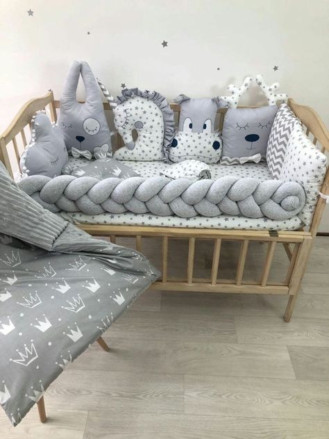 Blue Folder, Braided Bumper, Elephant Baby Bedding, Elephant Crib Bedding, Gray Crib, Newborn Baby Bedding, Grey Crib, Baby Cot Bedding, Baby Nest Bed