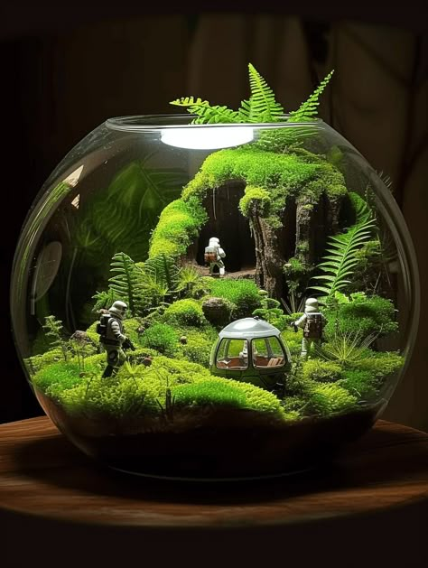 38 Fantastic Moss Terrarium Ideas You Can Have At Home Fake Plant Terrarium, Harry Potter Terrarium, Moss Terrarium Ideas, Fantasy Terrarium, Terrarium Miniatures, Moss Terrariums, Best Terrarium Plants, Terrarium Scene, Succulent Rock Garden