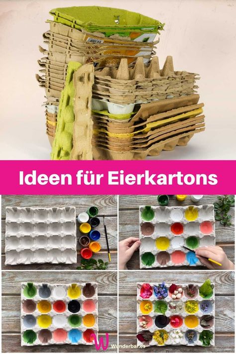 Eierkartons sind viel zu schade zum Wegwerfen! Du kannst daraus tolle Ordnungshelfer und Osterdeko basteln. Individuelle Türkränze, Lichterketten und sogar Möbel sind tolle DIY Projekte mit den Eierpappen. #eierkartons #eierpappen #upcycling #zerowaste Eierkarton basteln | Eierkarton als Anzuchttopf | Eierkarton wiederverwenden | Basteln mit Eierkarton | Eierkarton basteln Ostern | Upcycling Ideen Eierkarton | Blumenkranz aus Eierkarton | Basteln mit Eierkarton Herbst | Eierkarton basteln ... Kid Hacks, Diy Hacks, Picnic Basket, Art For Kids, Kindergarten, Crafts For Kids