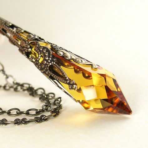 November Birthstone Jewelry, Topaz Crystal, Accesories Jewelry, Necklace Swarovski, Amber Crystal, Necklace Antique, Topaz Necklace, Swarovski Necklace, Topaz Earrings