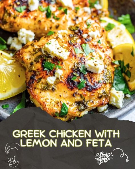 Keto Greek Recipes, Chicken Feta Recipes, Greek Chicken Thighs, Luscious Recipes, Greek Style Chicken, Chicken Delight, Recipes Greek, Chicken With Lemon, Meat Meals