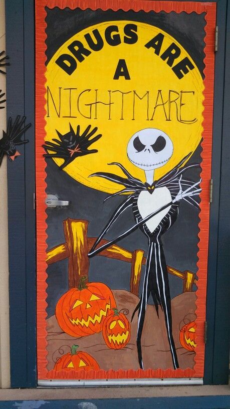 Nightmare before Christmas red ribbon week classroom door decoration. By Desiree'  :): Office Door Decorating Ideas, Red Ribbon Week Door, Halloween Door Decorations Classroom, Classroom Door Decorating, Halloween Classroom Door, Door Decorating Ideas, Halloween Classroom Decorations, Christmas Classroom Door, Classroom Doors