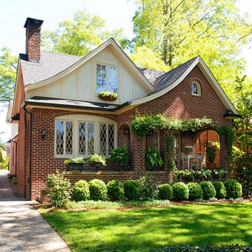 Brick Tudor Style Cottage...That's exactly the style of house I want one day :)  Preferably nestled in a historic neighborhood with lots of stately old trees <3 Brick Cottage, Tudor Cottage, Brick Siding, Tudor Style Homes, Lots Of Windows, Brick Exterior House, Casas Coloniales, Tudor House, Tudor Style