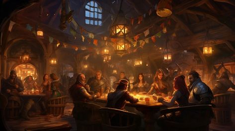 Medieval Dinner Aesthetic, Barracks Fantasy Art, Tavern Interior Art, Medieval Tavern Aesthetic, Fantasy Tavern Art, Tavern Concept Art, Tavern Background, Fantasy Tavern Aesthetic, Fantasy Pub