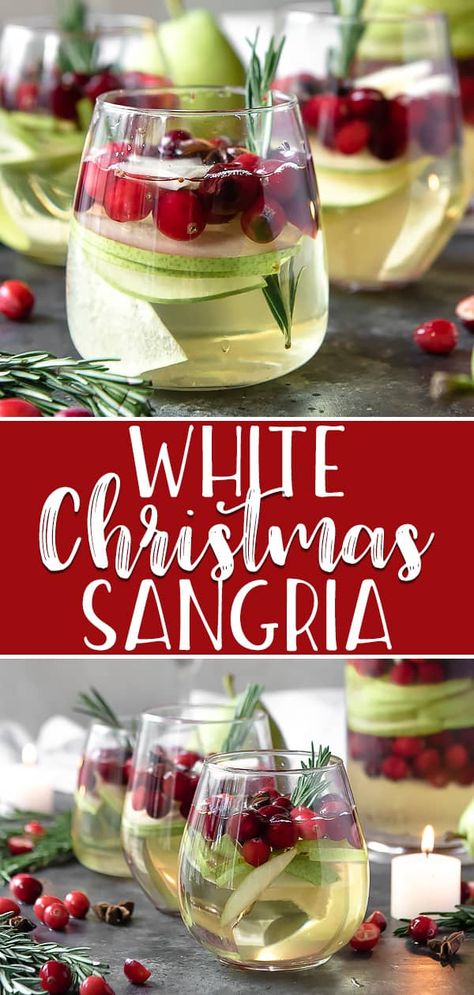 You'll be dreaming about this White Christmas Sangria long after the holidays have come to an end! White wine, ginger beer, pear brandy, and some festive red and green fruit are all you need for this jolly holiday cocktail. White Christmas Sangria, Sangria White, Winter Sangria, Pear Brandy, Holiday Sangria, Christmas Sangria, Holiday Cocktail, Sangria Recipes, Christmas Brunch