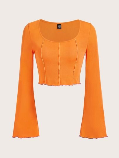 Orange Top Outfit, Long Sleeve Top Outfit, Orange Outfits, Orange Long Sleeve Shirt, Affordable Plus Size Clothing, Orange Outfit, Halloween Costume Outfits, Orange Shirt, Crop Top Outfits