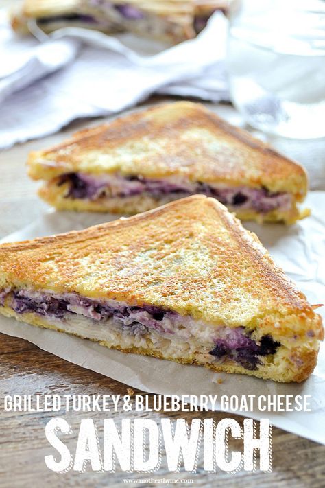 Grilled Turkey and Blueberry Goat Cheese Sandwich Honey Grilled Cheese, Goat Cheese Sandwich, Goat Cheese Honey, Blueberry Goat Cheese, Mother Thyme, Grilled Sandwiches, Breakfast Slider, Gourmet Grilling, Turkey Sandwich