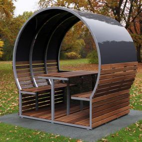 Wayfarer Pod Setting - Commercial Systems Australia Yard Benches, Public Furniture, Pvc Blinds, Park Furniture, Outdoor Gathering Space, Outdoor Restaurant Design, Canopy Architecture, Recycle Timber, Concrete Bench