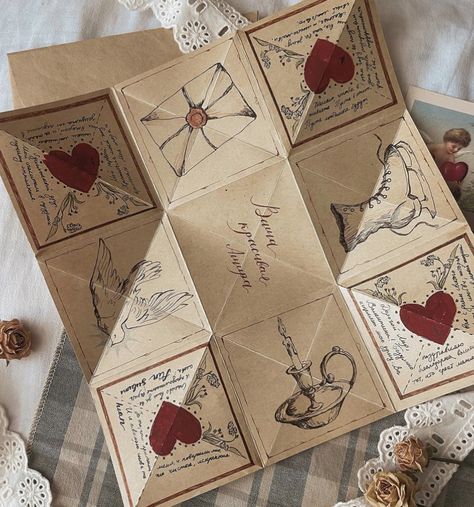 Medieval Love Letter, Victorian Love Letters Aesthetic, Victorian Love Note Origami, Letter Design Ideas Cards Aesthetic, Victorian Puzzle Purse Design Ideas, Victorian Love Note, Aesthetic Valentines Cards, Victorian Letter Folding, Victorian Puzzle Letter