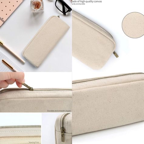 Dobmit Pencil Pen Case, Big Capacity Pencil Pouch Canvas Makeup Bag Durable Office Stationery Organizer - Beige Stationery Organizer, Canvas Pencil Case, Canvas Makeup Bag, Black Office, Pencil Pen, Stationery Organization, Office Stationery, Bag Canvas, Pencil Pouch