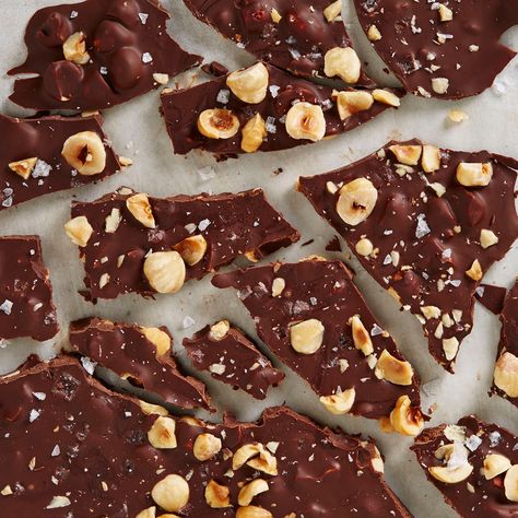 Spicy Orange Hazelnut Chocolate Bark Recipe | Bon Appétit Hazelnut Bark, Coconut Flan, Healthier Snacks, Chocolate Bark Recipe, Recipe Web, Brittle Recipes, Hazelnut Chocolate, Candy Recipes Homemade, Flourless Chocolate Cakes