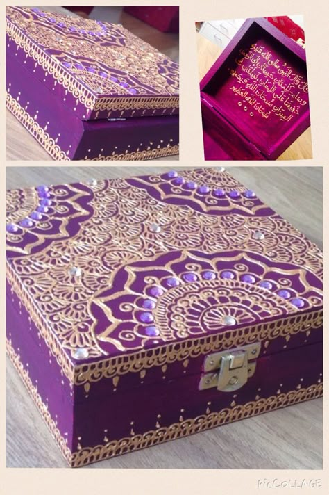 Henna jewellery box by @swurlsandcurls Diy Jewellery Box Ideas, Henna Jewelry, Henna Canvas, Henna Candles, Painted Wooden Boxes, Jewelry Box Diy, Decoupage Box, Art N Craft, Painted Boxes