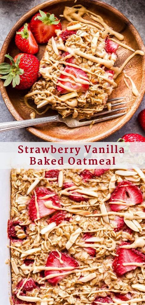 Strawberry Vanilla Baked Oatmeal - Recipe Runner Oatmeal Strawberry, Recipe Runner, Sunday Morning Breakfast, Strawberry Oatmeal, Healthy Food Guide, Baked Oatmeal Recipes, Oatmeal Recipe, Healthy Food Facts, Cheap Healthy Meals