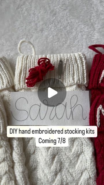 Clothing Embroidery Courses | Hand Embroidery Patterns | DIY on Instagram: "Set your alarms to pre-order your DIY Christmas stocking kit- 7/8 at 12 PM EST

Celebrate Christmas in July by grabbing your personalized kits for your family, giving you plenty of time to create one of a kind keepsakes to bring years of memories and traditions. 

Each kit includes:
🎅🏽XL knit stocking
🎅🏽handwritten embroidery sticker 
🎅🏽yarn needed for project 
🎅🏽one needle+ threader per order 

Who’s going to give this a shot?!" Diy Stocking Embroidery, Embroidery Stockings Christmas Diy, Embroidered Christmas Stocking Diy, Stocking Embroidery Name, Diy Christmas Stocking, Cross Stitch Christmas Stockings Needlepoint For Fun, Clothing Embroidery, Knit Stocking, Embroidered Stockings