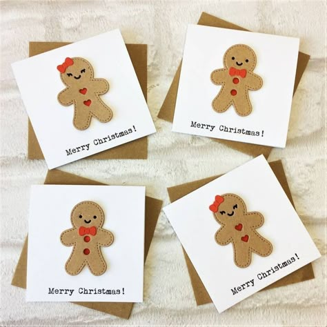 Christmas Cards Handmade Kids, Gingerbread Woman, 3d Gingerbread, Gingerbread Cards, Cat Christmas Cards, Gingerbread People, Christmas Cards Kids, Simple Christmas Cards, Christmas Sentiments