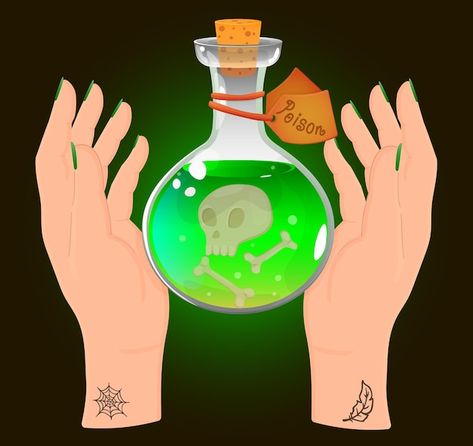 The witch's hands hold a bottle with a g... | Premium Vector #Freepik #vector #cauldron #witch #wizard-logo #wizard Potion Reference, Wizard Logo, Cauldron Witch, Witch Hands, Illustration Vector, Cartoon Illustration, Vector Photo, Pose Reference, Wizard