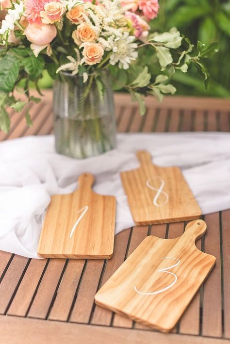 DIY Wedding Table Numbers made with Cricut Charcuterie Board Table, Diy Wedding Table Numbers, Table Numbers Wedding Diy, Table Number Sign, Diy Table Numbers, Diy Wedding Table, Wooden Serving Boards, Board Wedding, Wood Serving Board