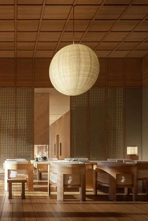 Aman Niseko, Kaleidoscope Interior, Kerry Hill Architects, Kerry Hill, Private Dining Room, Japanese Interior, Japanese Architecture, Private Dining, False Ceiling