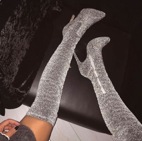 Over the knee boots | high heel boots | fall boots | shoe obsession Glitter Boots, Outfit Chic, Boots Fall, Crazy Shoes, Dream Shoes, Shoe Obsession, Heel Boots, Thigh High Boots, Shoe Style