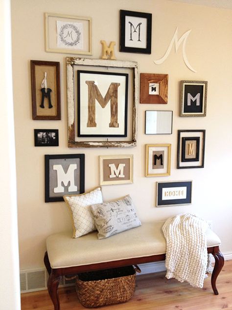 Gallery Wall using Letters — 9th I love the "m" . So fitting for my family Letter Wall Decor, Monogram Wall, Gallery Walls, Letter Wall, Wall Gallery, Accent Walls, My New Room, Home Deco, Home Projects