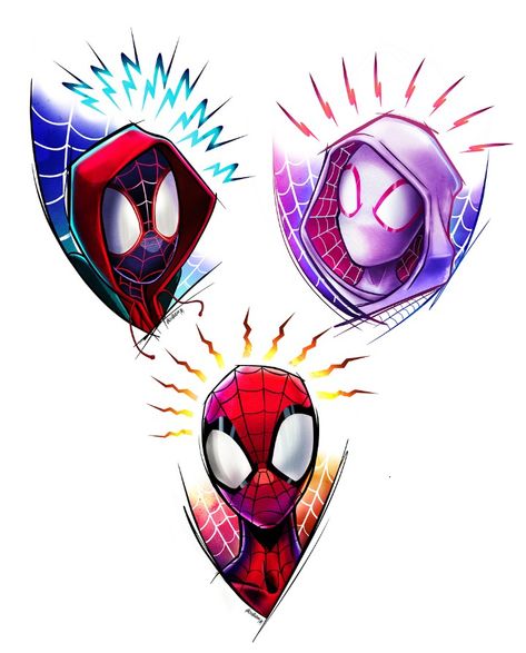 Miles Morales, Spider-Gwen & Spider-Man, Into the Spider-Verse Spider Man Things To Draw, Spiderman Across The Spider Verse Drawing Sketch, Spiderman Into The Spider Verse Tattoo, Spiderman Across The Spider Verse Tattoo Ideas, Spider Man Across The Spider Verse Tattoo, Spider Man Miles Morales Drawing Sketch, Spider Man Across The Spider Verse Sketch, Ghost Spider Tattoo, Miles Morales Spiderman Drawing Sketch