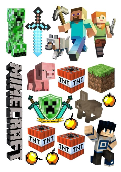 Minecraft Clipart, Minecraft Pasta, Minecraft Cupcake Toppers, Minecraft Party Printables, Minecraft Cupcakes, Minecraft Stickers, Minecraft Party Decorations, Paw Patrol Decorations, Minecraft Birthday Cake