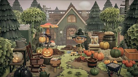 This "pumpkinfied" house really gets up into the October spirit! Credit: nota_crossing from Instagram #animalcrossingnewhorizons #acnh #animalcrossing #october #pumpkin All Black House Exterior, Black Brick House Exterior, Black Trim Exterior House, Acnh Halloween, Nintendo Switch Animal Crossing, Witchy House, Pumpkin Diy, Pumpkin Carriage, Animal Crossing Wild World