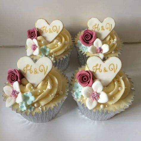 Unique Ways Of Using Couple Monograms In Your Wedding! - ShaadiWish Wedding Cupcakes With Initials, Wedding Anniversary Cupcakes Ideas, Anniversary Cupcakes Ideas, Cupcakes With Initials, Engagement Cupcake Ideas, Anniversary Cupcake Ideas, Initial Cupcakes, Engagement Treats, Cupcake Engagement