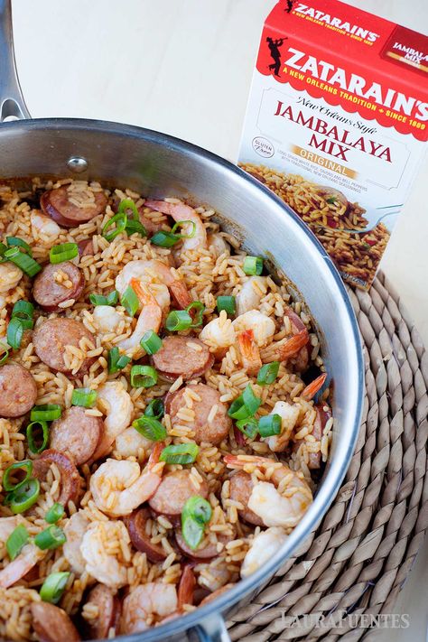 Upgrade your boxed Zatarain's jambalaya mix with a few add-ins and turn it into an epic meal! Jambalaya Recipe New Orleans, Southern Jambalaya Recipe, Brown Jambalaya Recipe, Zatarans Jambalaya, Jambayla Recipe, Quick Jambalaya Recipe, Zatarains Jambalaya, Best Jambalaya Recipe, New Orleans Jambalaya