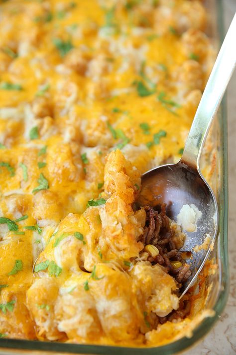 Cowboy Casserole - Real Life Dinner Buffalo Chicken Tater Tot Casserole, Cowboy Lasagna, Best Tater Tot Casserole, Sweet Potato Tater Tots, Popular Casseroles, Easy Tater Tot Casserole, Easy Tater Tots, Chicken Tater Tot Casserole, Cowboy Casserole