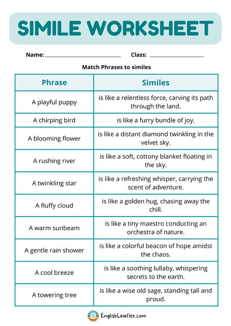 Simile Worksheets with Answers Similes Worksheet, Simile Worksheet, Silent Letters, Commonly Misspelled Words, 1 Worksheet, Similes And Metaphors, Misspelled Words, Language Worksheets, English Worksheets For Kids