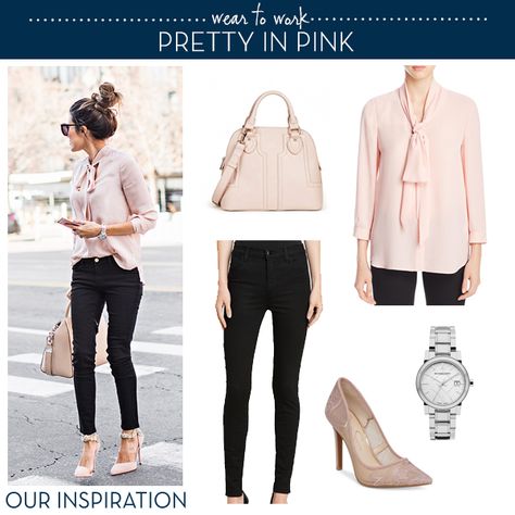 Light Pink Shirt Outfit Women, Light Pink Blouse Outfit, Light Pink Shirt Outfit, Pink Blouse Outfit, Bow Blouse Outfit, Pink Blouses Outfit, Blouse Outfit Ideas, Silk Blouse Outfit, Pink Shirt Outfit