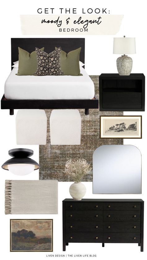 Black White And Tan Bedroom, White And Tan Bedroom, Tan And Black Bedroom, Black And Tan Bedroom, Black And Cream Bedroom, Black Upholstered Bed, Olive Bedroom, Tan Bedroom, Olive Green Bedrooms