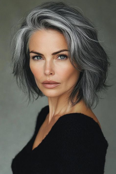 25 Elegant Gray Hairstyles with Lowlights for Women Over 50 Grey Bob Hairstyles, Grey Bob, Short Layered Bob Hairstyles, Womens Haircuts Medium, Layered Bob Hairstyles, Stylish Haircuts, Best Short Haircuts, Haircut For Older Women, Women Over 50