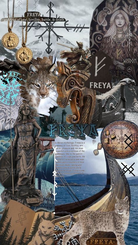 Freya #freya #norsemythology #norse #valkyrie #viking #lynx #norsegoddess #runes Norse Valkyrie, The Golden Lady, Freya Goddess, Goddess Aesthetic, Norse Goddess, Pagan Gods, Witch Spirituality, Fairy Magic, Goddess Of Love