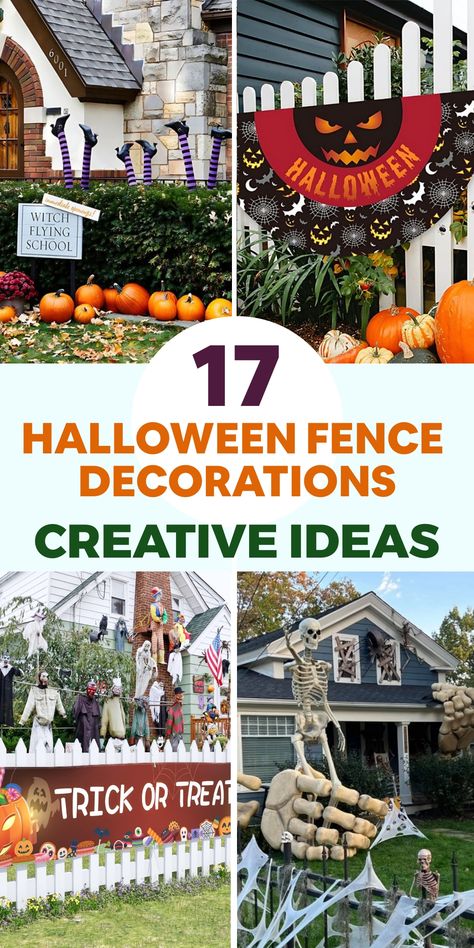 Turn your simple fence into a haunting masterpiece with these Halloween decorations, sure to create bone-chilling delight for all who venture near! With spooky cobwebs, ghostly figures, and pumpkins galore, these decorations will add the perfect eerie touch to your Halloween festivities. Get ready to transform your space into a spine-tingling spectacle that captures the spirit of the season. Halloween Fence Decorations, Simple Fence, Backyard Halloween Party, Halloween Fence, Fence Decorations, Simple Halloween Decor, Ghosts And Pumpkins, Halloween Themes Decorations, Giant Pumpkin