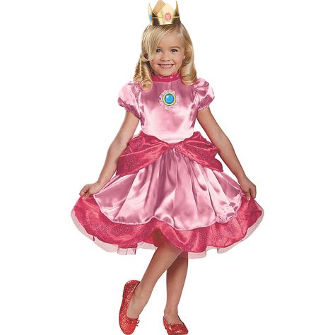 Arrives by Tue, Oct 10 Buy Disguise Toddler Girls' Deluxe Princess Peach Dress Costume - Size 3T-4T at Walmart.com Princess Peach Halloween Costume, Costume Mario, Princess Peach Halloween, Princess Peach Dress, Super Mario Costumes, Princess Peach Costume, Peach Clothes, Toddler Costumes Girl, Peach Costume