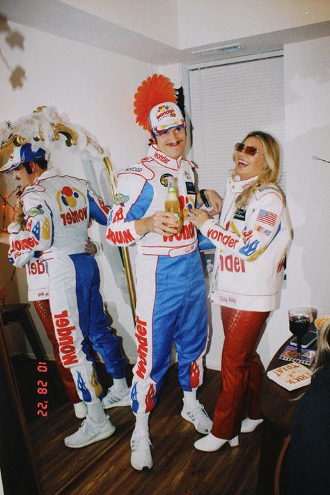 Racer Couple Costume, Racing Halloween Costumes Couple, Carley Bobby Costume, Nascar Couples Costume, Ricky And Carly Bobby Costume, Talladega Nights Costume Couple, Carly Bobby Costume, Bikers Costume, Celebrity Couples Costumes