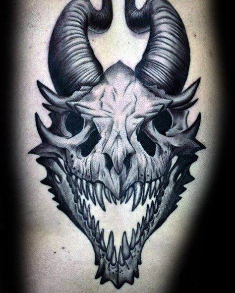 Arm Cool Male Dragon Skull Tattoo Designs Dragon Skull Tattoo, Skull Tattoo Ideas, Deer Skull Tattoos, Skull Tattoo Designs, Dragon Medieval, Dragon Head Tattoo, Dragon Skull, Explore Tattoo, Skeleton Tattoos