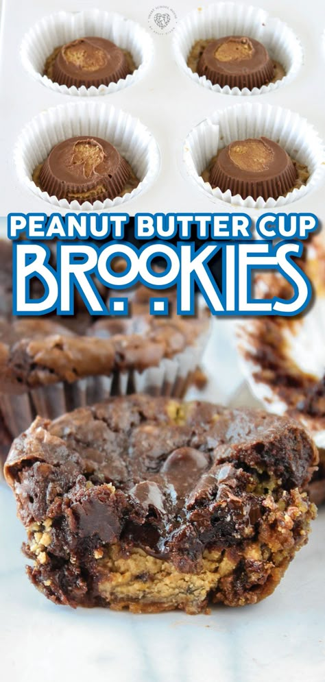 Brookies Recipe, Cookies And Brownies, Peanut Butter Cup Brownies, Brownie Cups, Cookie Brownie Recipe, Diet Smoothie Recipes, Best Peanut Butter, Peanut Butter Cup, Reeses Peanut Butter Cups